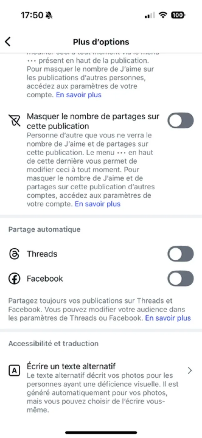 Fonctionnalité écrire un texte alternatif